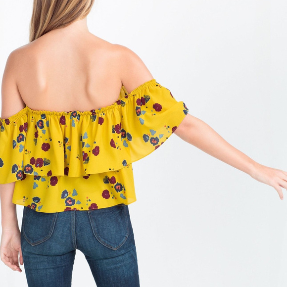 Zara Yellow Floral Off-Shoulder Blouse - Picture 3 of 8